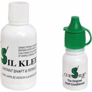 Cue Silk Set: Sil Kleen Pool Cue Shaft and Ferrule Cleaner 1 oz Bottle & Cue Silk Pool Cue Shaft Conditioner ¼ oz Bottle 